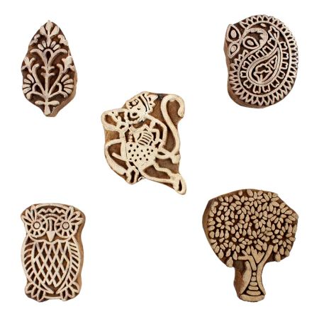 Set of 5 Piece New Mix Wooden Printing Blocks